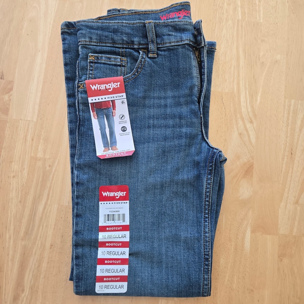 Wrangler Boys Five Star Bootcut Jeans Medium Wash Adjust-to-Fit Size 10 Regular